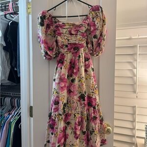 Abercrombie & Fitch Pink and Cream Floral Long Sleeve Dress